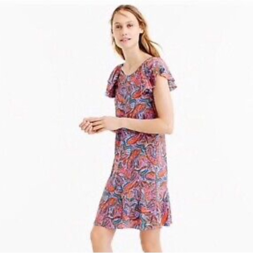 J.Crew paisley silk ruffle sleeve shift dress size 4 petite